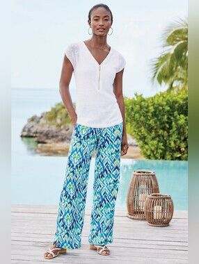 Soft Surroundings Pull On Sonoma Linen Blend Wide Leg Pants Women's 2X Vacation